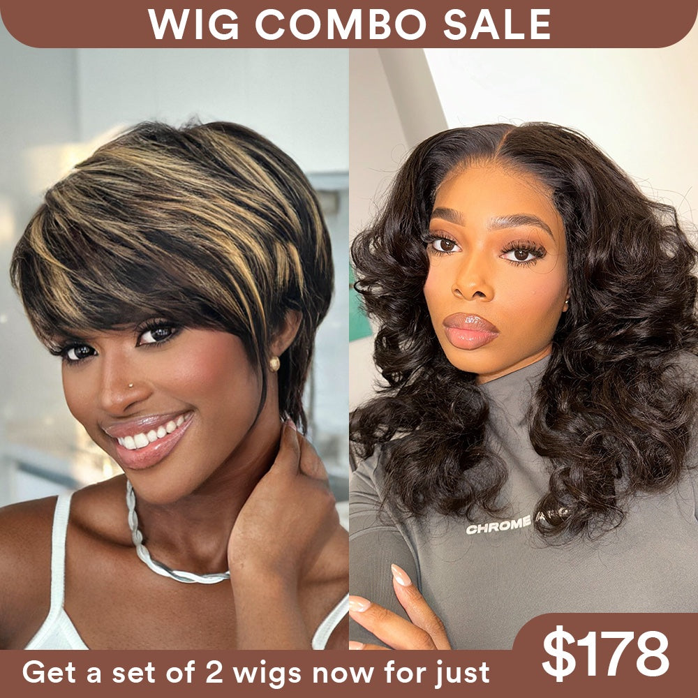 Wig Combo 7-Pixie Highlight Wig+Designer Layered Wavy Wig