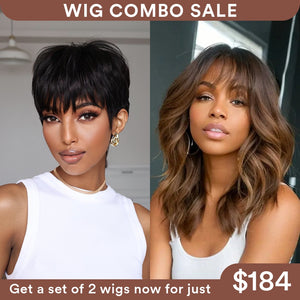 Wig Combo 8-Pixie  Wig+ Chestnut Brown Layered Wavy Wig