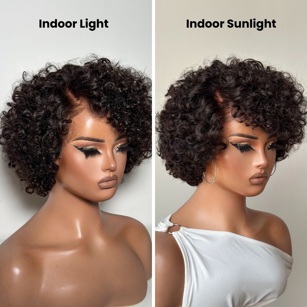 Voluminous Curly Human Hair Wig With Bangs