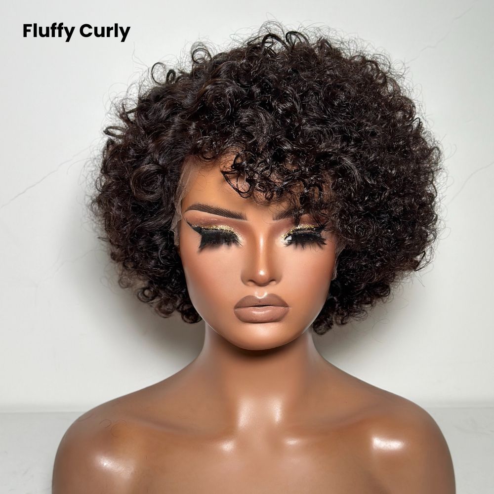 Voluminous Curly Human Hair Wig With Bangs