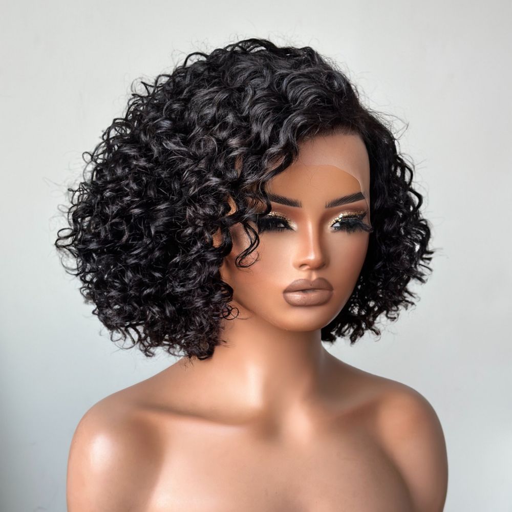 250% Density Short Curly Bob Human Hair Lace Frontal Wig