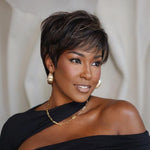 Put On & Go Brown Highlight Layered Pixie Cut Wig With Bangs