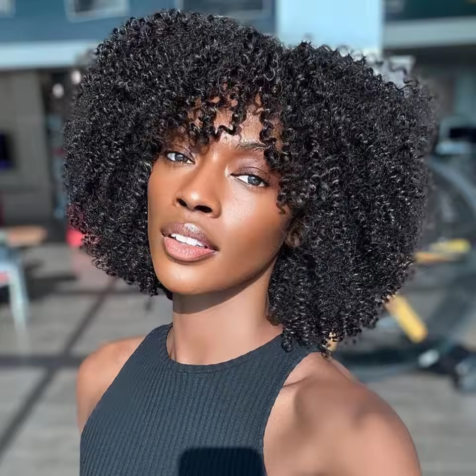 
            
                Load image into Gallery viewer, Afro Kinky Curly Glueless Wig With Bangs
            
        