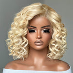 Stylish #613 Blonde Short Bouncy Curly 13x4 Lace Front Wig