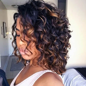 Glueless Short Bob Wigs Loose Curly Blonde Highlight Lace Front Wig Human Hair