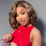 613 Blonde Highlight With Brown Layered Wave Bob 13×4 Lace Frontal Wig