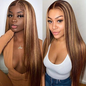 
            
                Load image into Gallery viewer, Highlight Blonde P4/27 Silky Straight Human Hair Lace Closure Wig
            
        