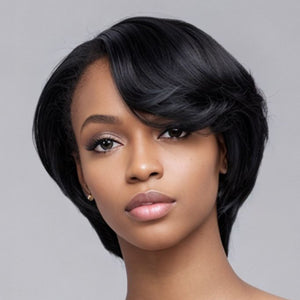 
            
                Load image into Gallery viewer, Short Black Pixie Cut with Layered Bangs 13x4 Lace Front Wig
            
        