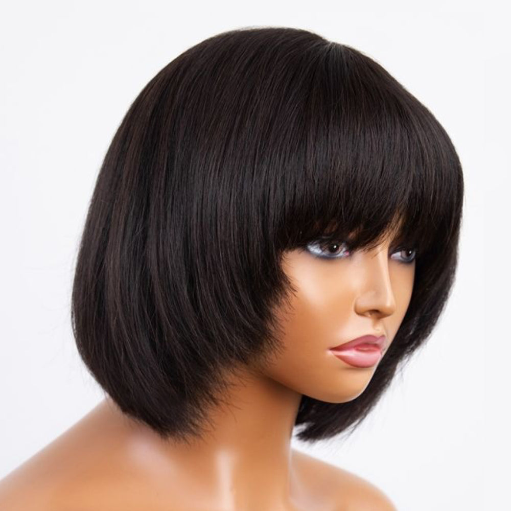 Best Beginner Staight Layered Cut Glueless Bob Wig With Bang