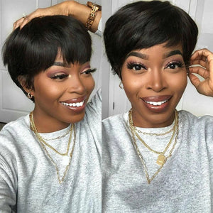 Pixie Cut Short Hair With Bangs Glueless Wig