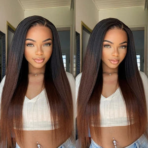 
            
                Load image into Gallery viewer, Ombre Brown Kinky Straight 4C Kinky Edge 5x5 HD Lace Closure Wig
            
        