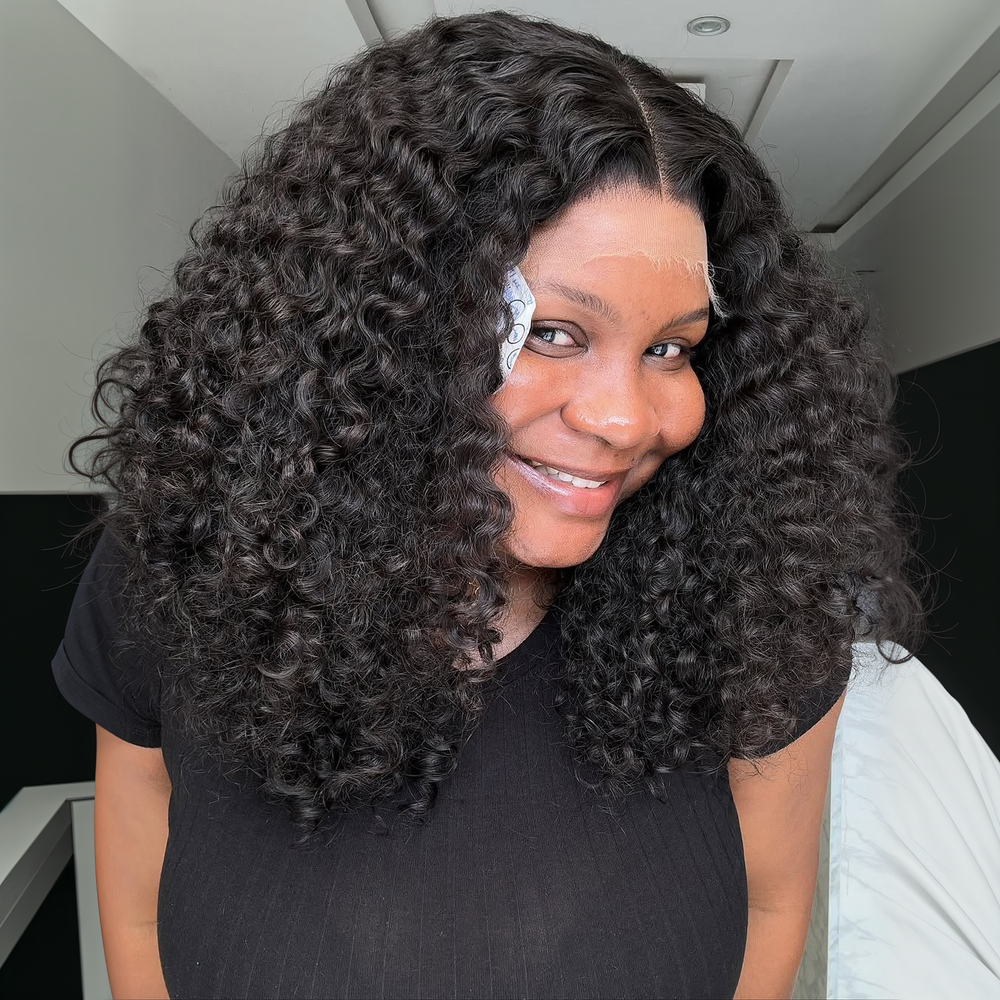 Natural Black Curly 250% density Human Hair Lace Closure Wigs