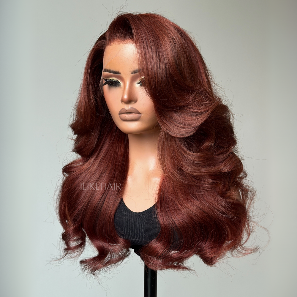 Luxurious Reddish Brown Layered Body Wave 13x4 Lace Frontal Wig