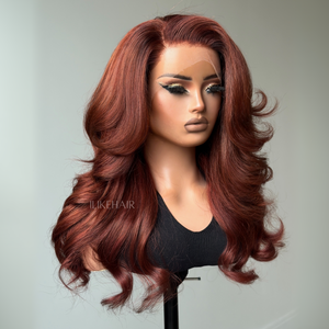 Luxurious Reddish Brown Layered Body Wave 13x4 Lace Frontal Wig