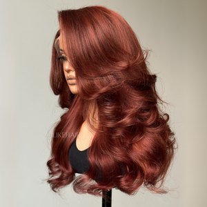 Luxurious Reddish Brown Layered Body Wave 13x4 Lace Frontal Wig