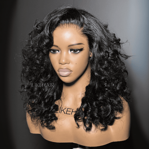 Natural Loose Bouncy Curly Human Hair 13×4 Lace Frontal Wig