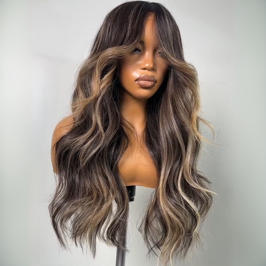 Put On ＆ Go Balayage Blonde Highlight Layered Wavy Lace Closure Wig