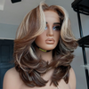 613 Blonde Highlight With Brown Root Layered Wavy Lace Wig