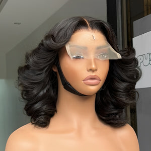 Layered Wavy With Curtain Bangs 5x5 Lace Closure Wig