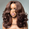 Glueless Layered Wavy Pre-cut With Curtain Bangs Lace Closure Wig-clearance