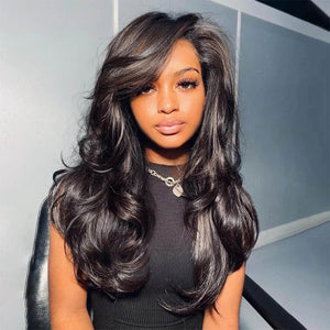 Designer Layered Cut Lace Closure Wig with Butterfly Bangs Human Hair