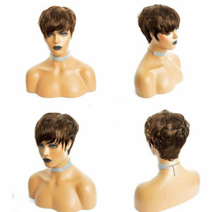 
            
                Load image into Gallery viewer, Brown Color Pixie Cut Layered Glueless Human Hair Wig With Bang
            
        
