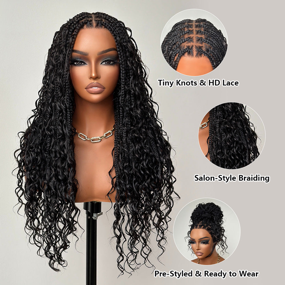 
            
                Load image into Gallery viewer, Full Lace Knotless Boho Curls Braided Invisi Drawstring Wig
            
        