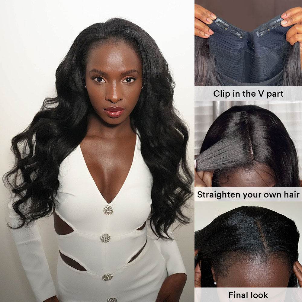 Thin Leave Out Yaki Body Wavy V Part Wig Beginner Friendly