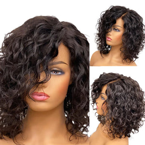 Short Curly Natural Black Human Hair Bob Frontal Lace Wig