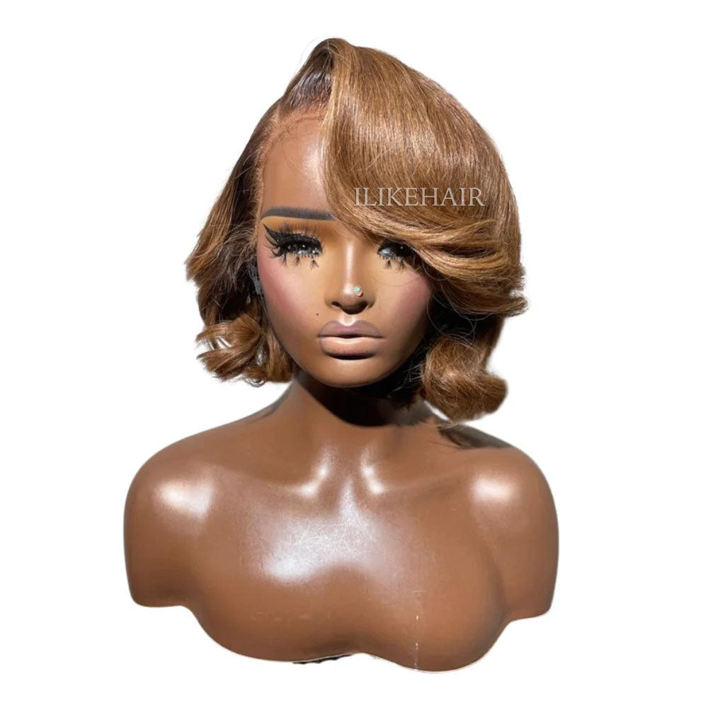 Honey Blonde With Brown Roots Layered Bob 13x4 Lace Front Wig