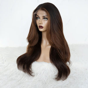 Middle Part Wavy Ombre Chocolate Brown Highlights Lace Front Wig