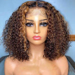 Mix Color Brown Curly Bob Wig 4X4 Lace Closure Human Hair