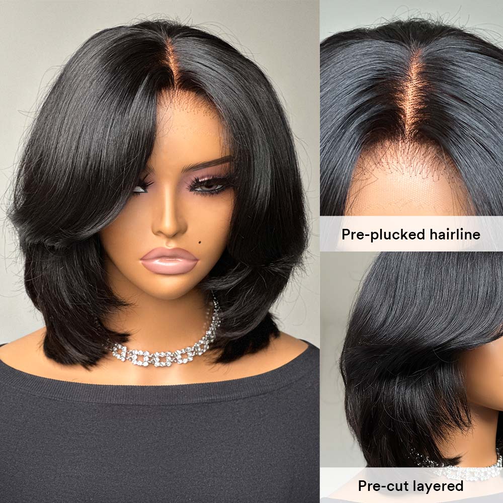 Glueless Blowout Layered Cut Bob 5x5 Lace Closure Wig