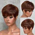 Put On & Go Brown Layered Pixie Cut Human Hair Wig With Bangs