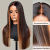 Classic Brown With Blonde Highlights Silky Straight Glueless Closure Lace Wig