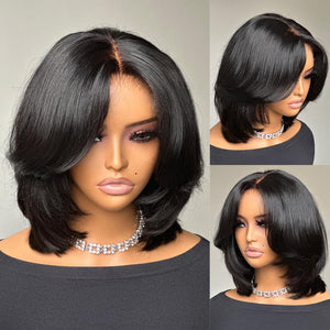 Glueless Blowout Layered Cut Bob 5x5 Lace Closure Wig