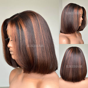 P1B/30 Highlight Straight Blunt Cut Bob 5x5 Lace Closure Wig