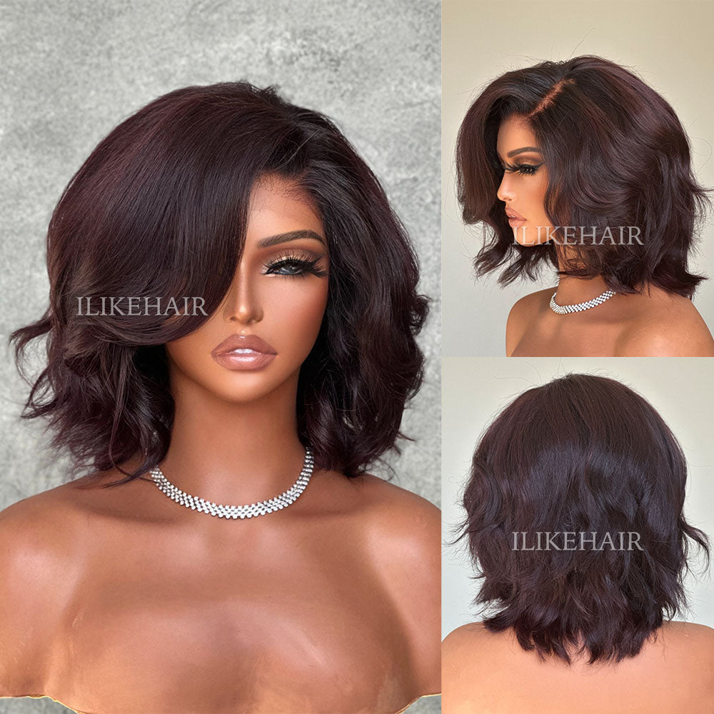 Reddish Brown Layered Fluffy Bob 5x5 Lace Closure Wig