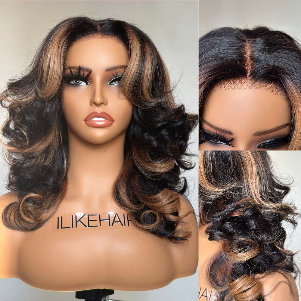 
            
                Load image into Gallery viewer, Wear &amp;amp; Go Blonde Highlights Layered Wavy 5x5 Lace Closure Wig
            
        