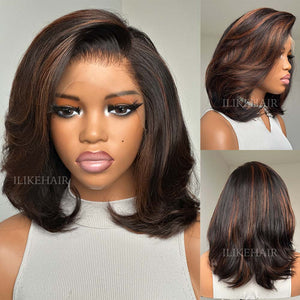Blowout Brown Highlights Layered Cut 13x4 Lace Front Wig
