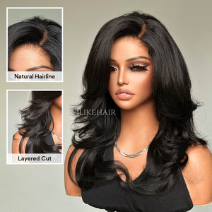 Elegant Chic Side Part Layered Cut Wavy Glueless Lace Wig