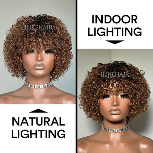 Glueless Ombre Dark Blonde Short Brazilian Curly Wig