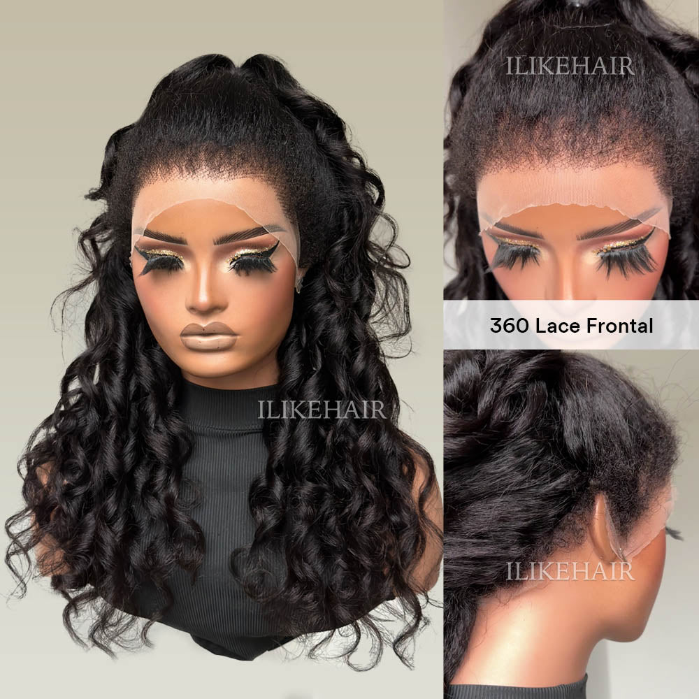 Long Wavy With 4C Kinky Edges Lace Frontal Wig