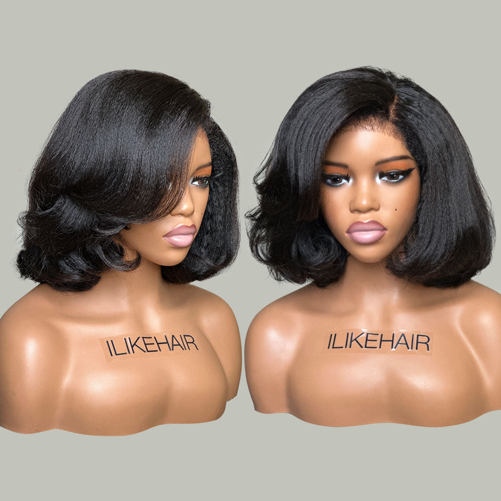 
            
                Load image into Gallery viewer, Wear &amp;amp; Go Side Part Layered Bob Kinky Edges 5x5 Pre Cut Lace Wig
            
        