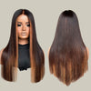 Classic Brown With Blonde Highlights Silky Straight Glueless Closure Lace Wig