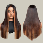 Classic Brown With Blonde Highlights Silky Straight Glueless 5x5 Closure Lace Wig