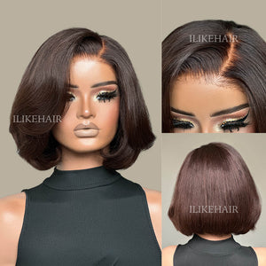 Dark Brown Short Layered Cut Bob 5x5 Lace Closure Wig