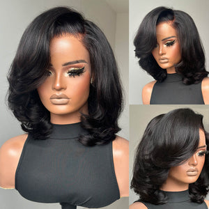 Trendy Side Part Layered Cut Blowout Bob Frontal Lace Wig