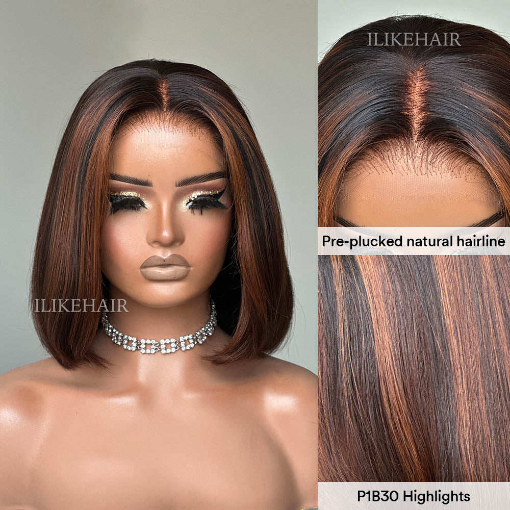 P1B/30 Highlight Straight Blunt Cut Bob 5x5 Lace Closure Wig