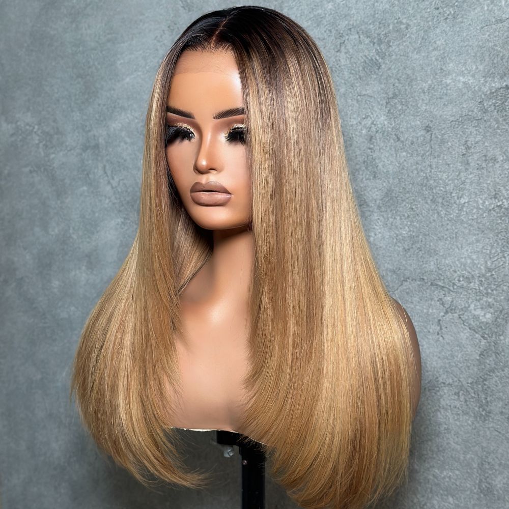 Ombre Honey Blonde Highlights Chic Layers 13x4 Human Hair Wig